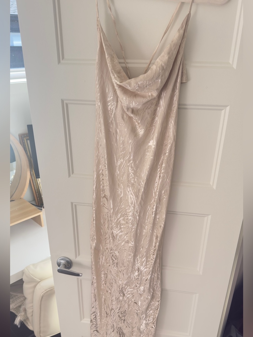 HM Slip Satin Cowl Neck Maxi Dress in Champagne